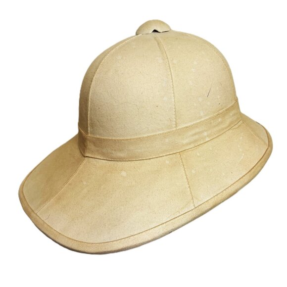 Safari British Wolseley Pith Tan Khaki Cloth Covered Helmet Hat Vtg